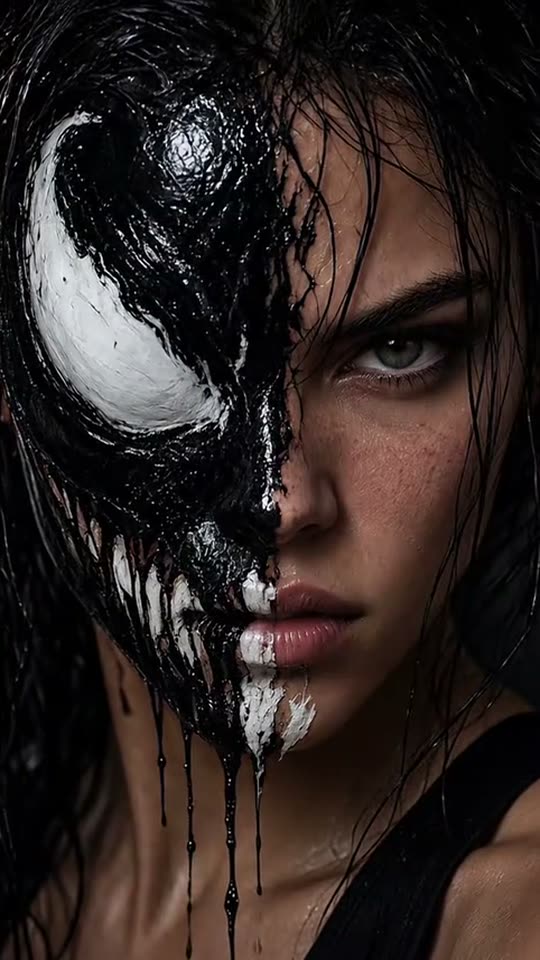 Venom Makeup AI: Black Goo Takes Over Half Your Face — AI meme template preview